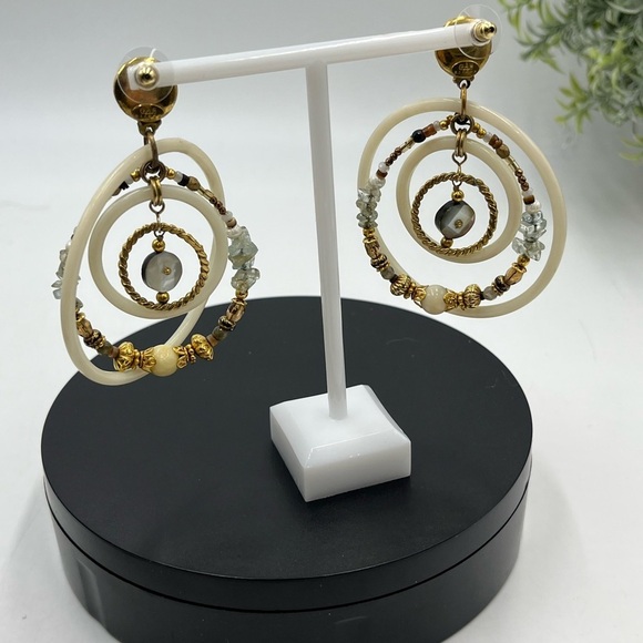 Gas Bijoux Alexia Drop Hoop Beaded Boho Gold Plated Earrings Earrings - Picture 5 of 16